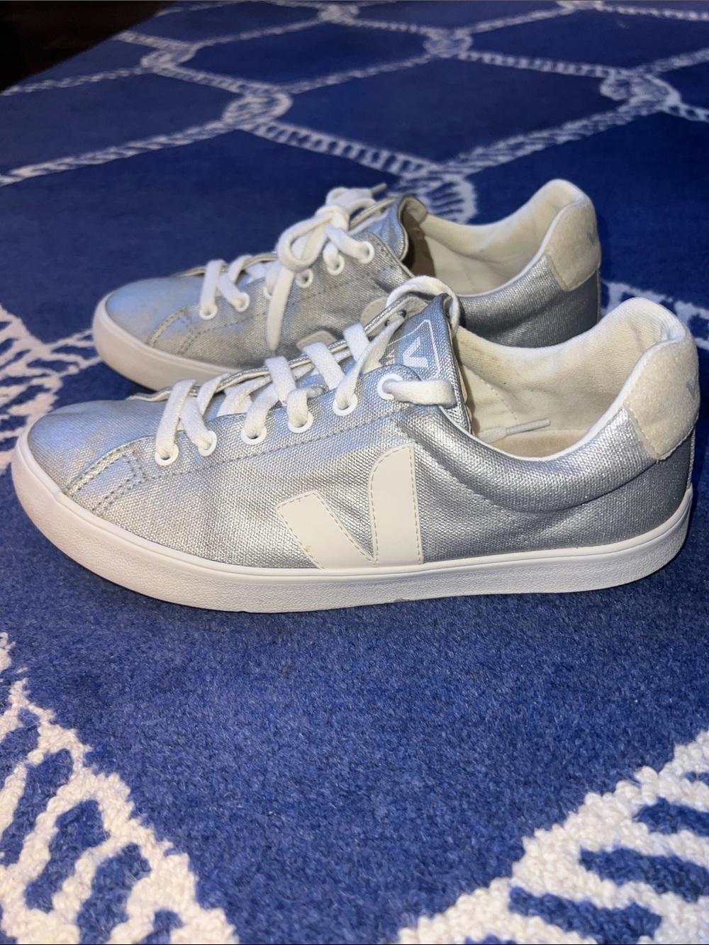 Veja Silver and White Low-Top Sneakers 8